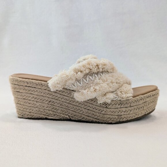 ALTAR'D STATE Wales Furry Espadrille Platform Sandals 9 EUC Cream Tan - Picture 2 of 12